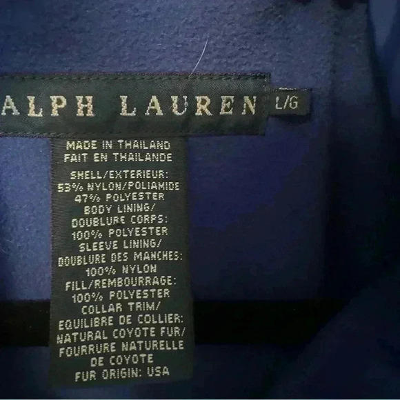 Ralph Lauren Women Large Royal Blue Faux Fur Down Winter Puffer Jacket Coat - Picture 9 of 12